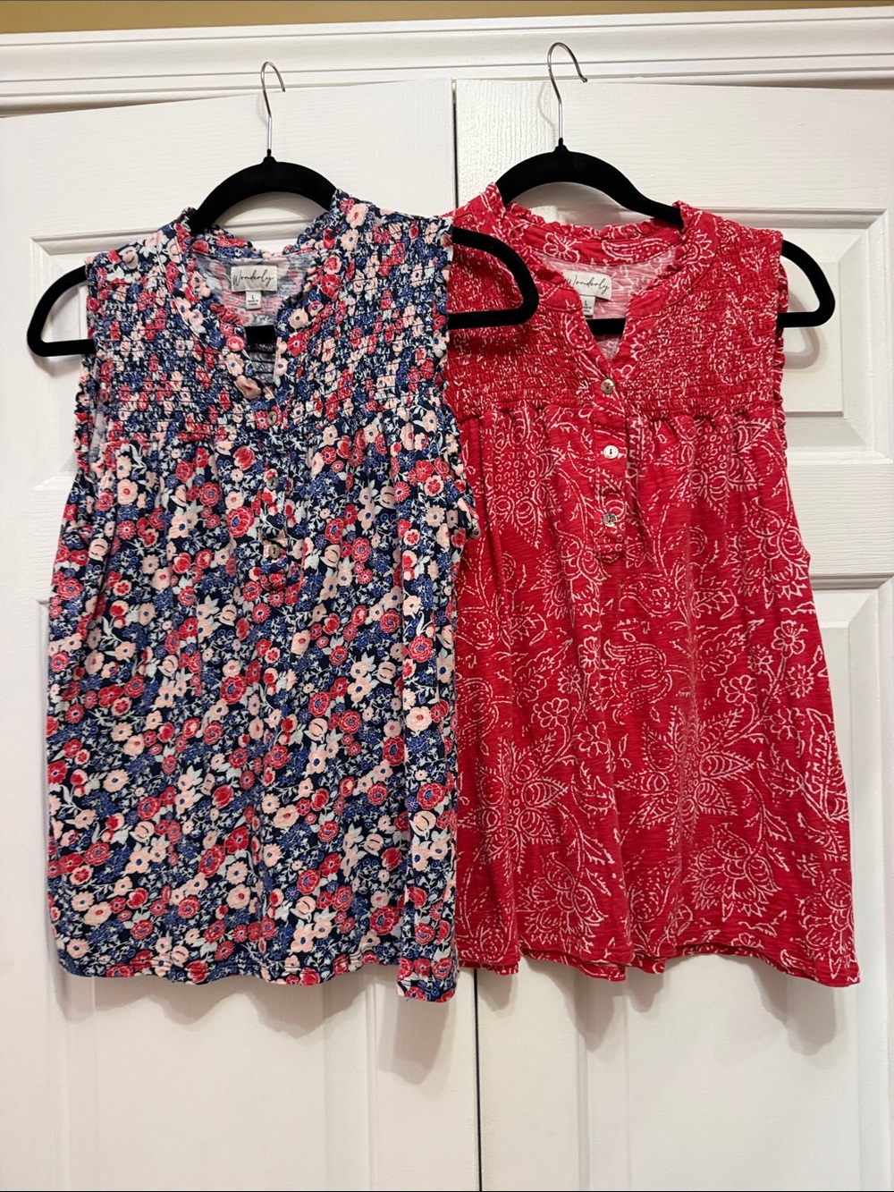 Bundle Wonderly Navy Floral & Pink Paisley Sleeveless Tops Duo